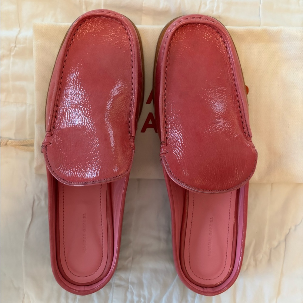 Mansur Gavriel walker flamingo pink loafer slides nib NEW 37 1/2 like a 7